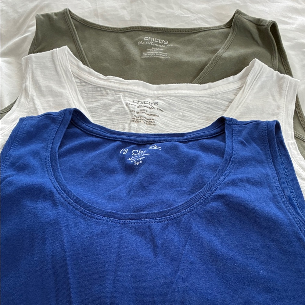 Chico's Trio Tank Tops - Blue, White, Olive